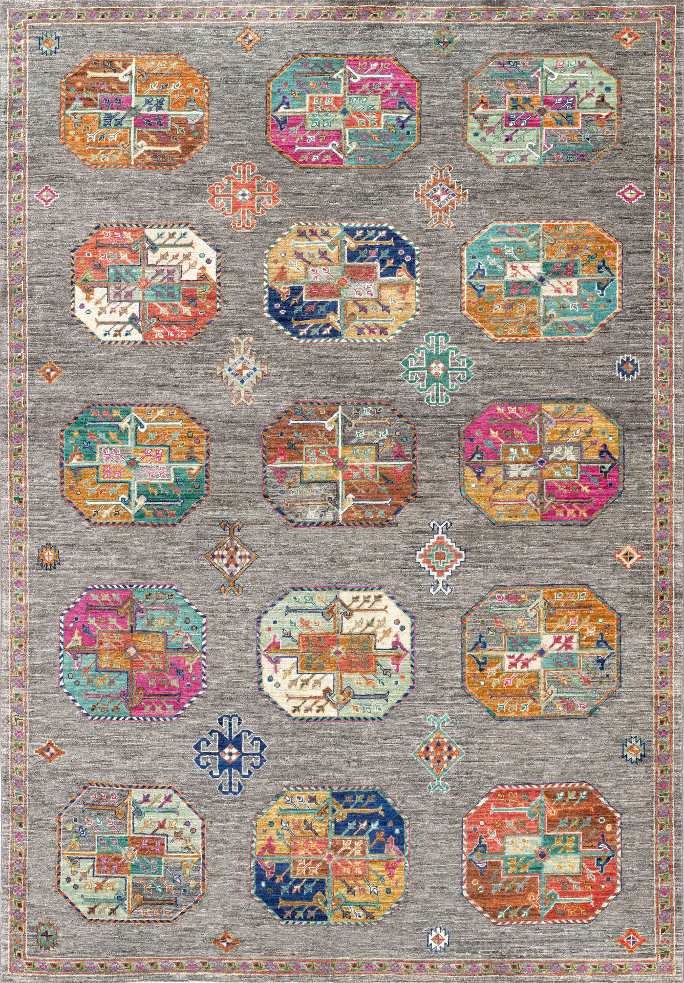 VINTAGE-TEPPICH  Wohnzimmer 160/230 cm Cortea Khamil Grau, Türkis, Pink rechteckig  - Türkis/Pink, LIFESTYLE, Kunststoff/Textil (160/230cm) - Lindorug