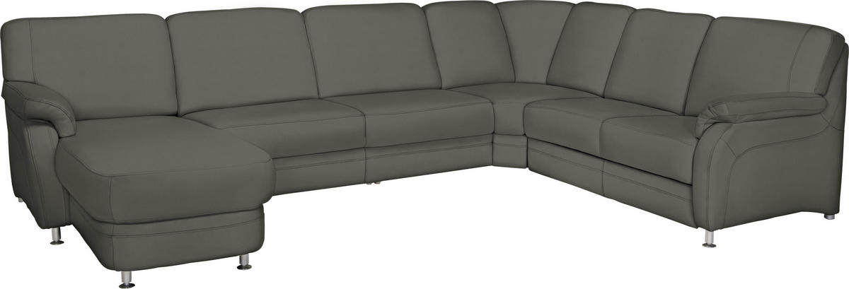 WOHNLANDSCHAFT in Echtleder Grau  - Alufarben/Grau, Konventionell, Leder/Metall (165/329/239cm) - Beldomo Premium