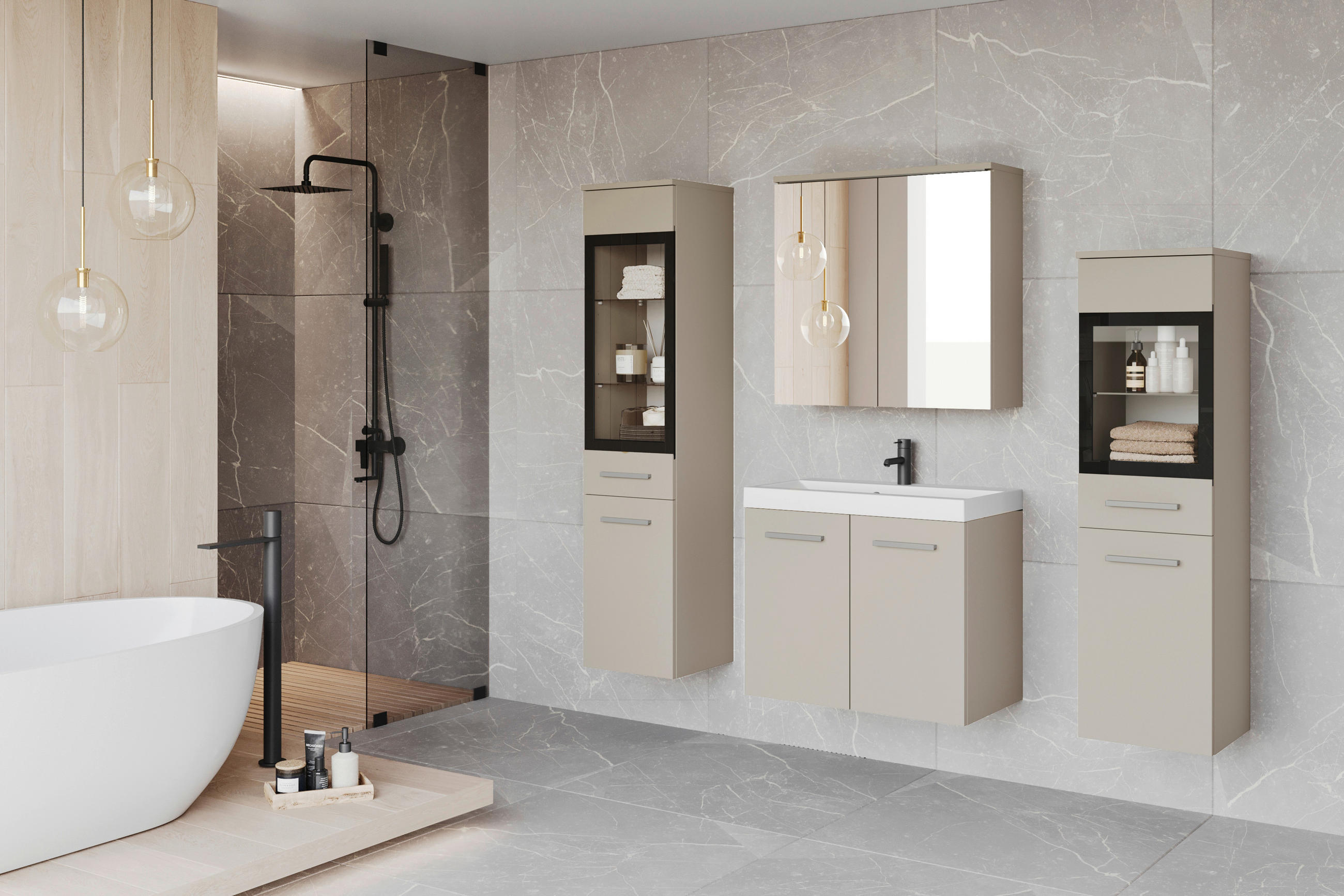 BADEZIMMER 5-teilig  in  - Kaschmir/Beige, LIFESTYLE, Glas/Keramik (120,4/131,5/30,2cm) - P & B
