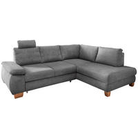 ECKSCHLAFSOFA Flachgewebe Grau  inkl. Bettkasten, Schlaffunktion, Armteilverstellung, Sitztiefenverstellung, Liegefläche im Originalstoff, Kopfstütze  - Wildeiche/Grau, MODERN, Holz/Textil (261/206cm) - Livetastic
