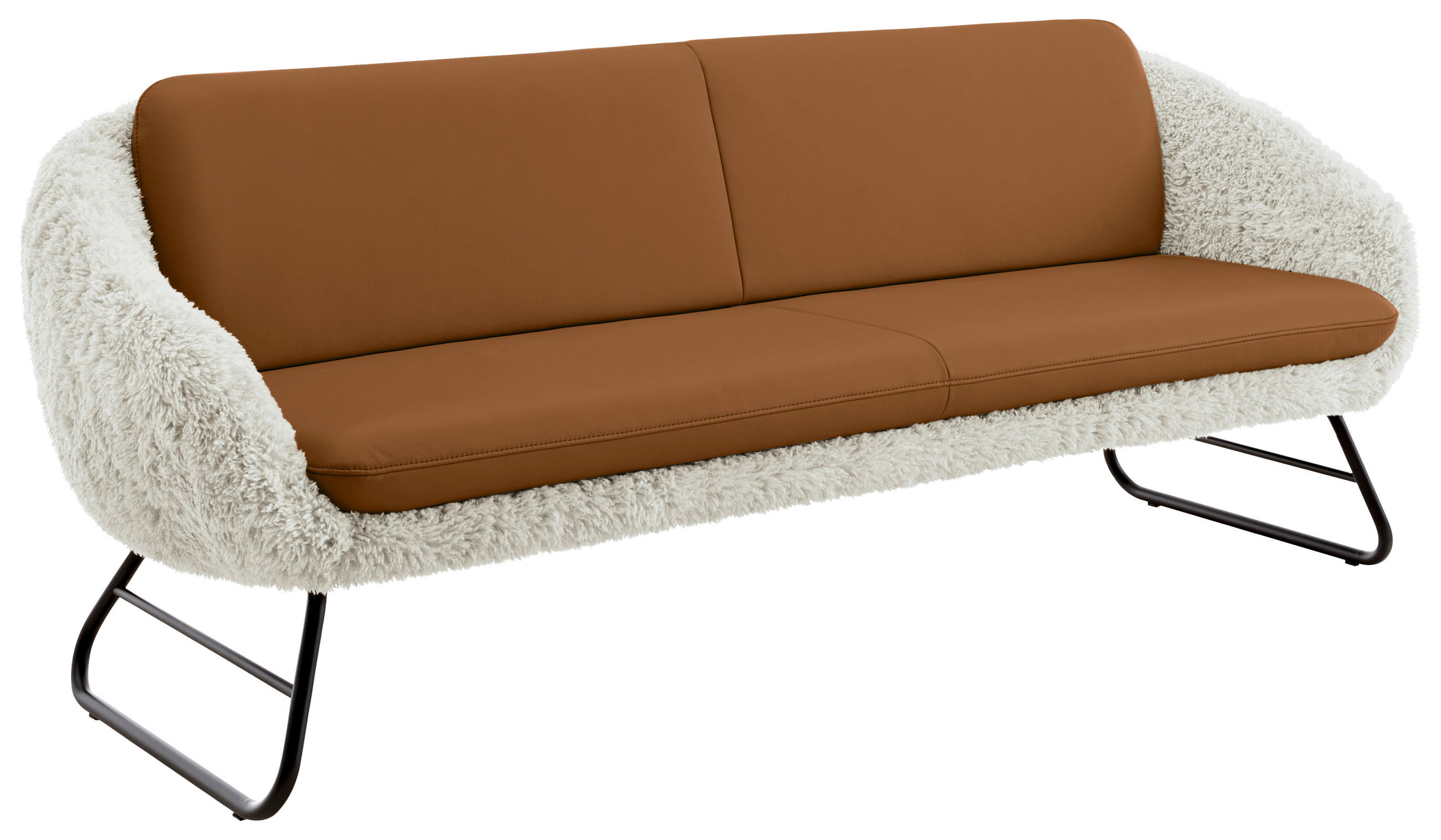 SITZBANK 219/87/78 cm  in Braun, Beige  - Beige/Schwarz, Design, Leder/Textil (219/87/78cm) - Koinor