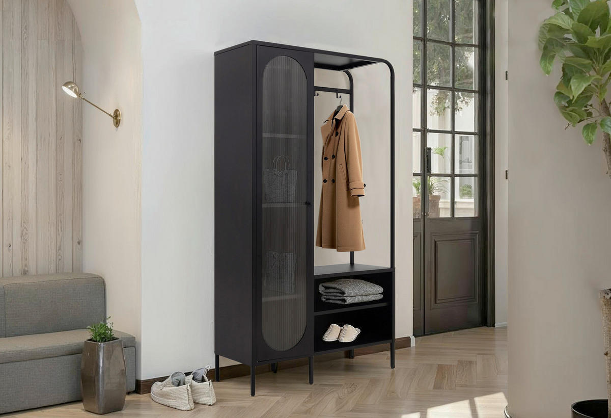 GARDEROBE  in 101,6/185/40 cm  - Schwarz, Design, Glas/Metall (101,6/185/40cm) - MID.YOU