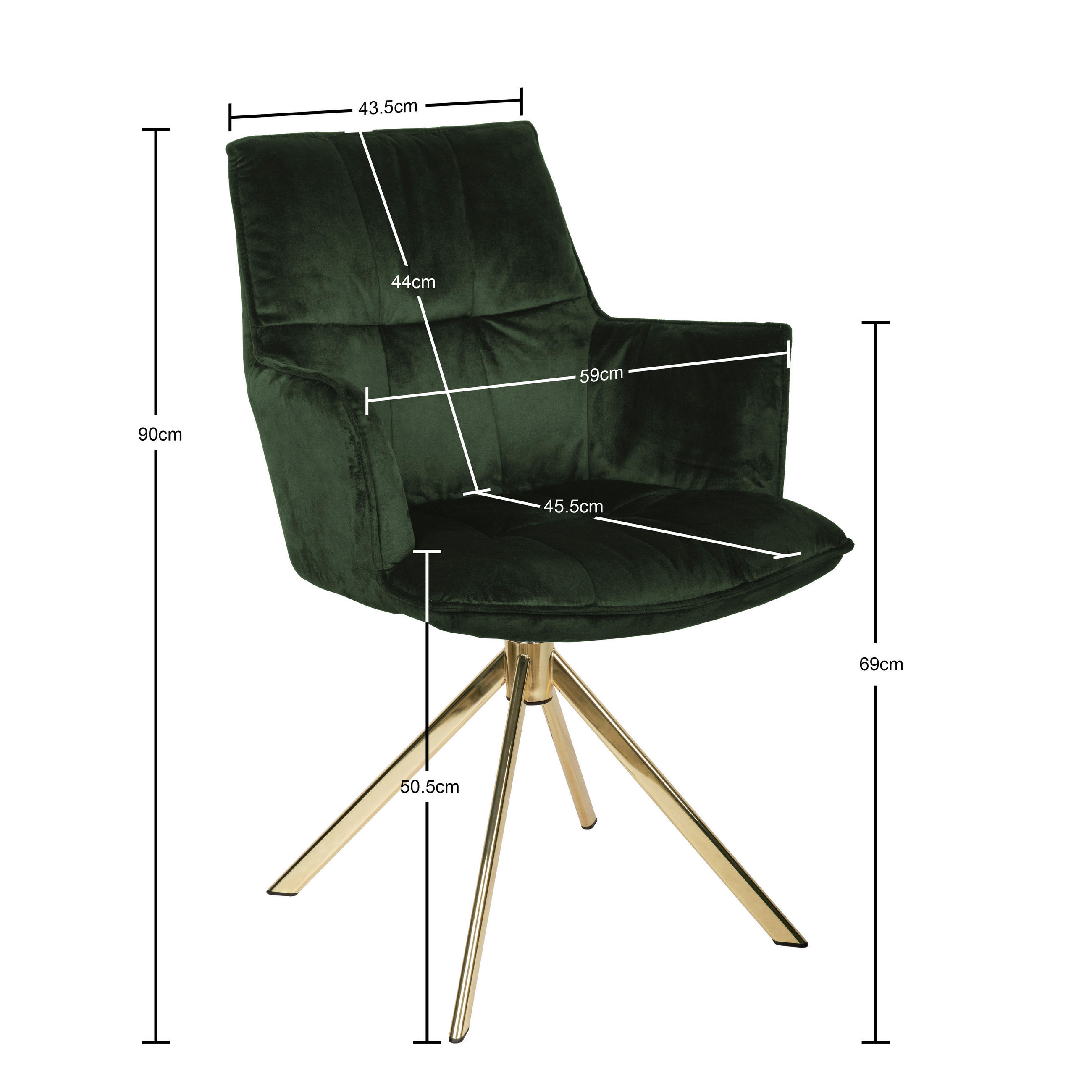 ARMLEHNSTUHL  in Edelstahl Samt  - Goldfarben/Grün, Design, Textil/Metall (59/89,5/63cm) - Novel