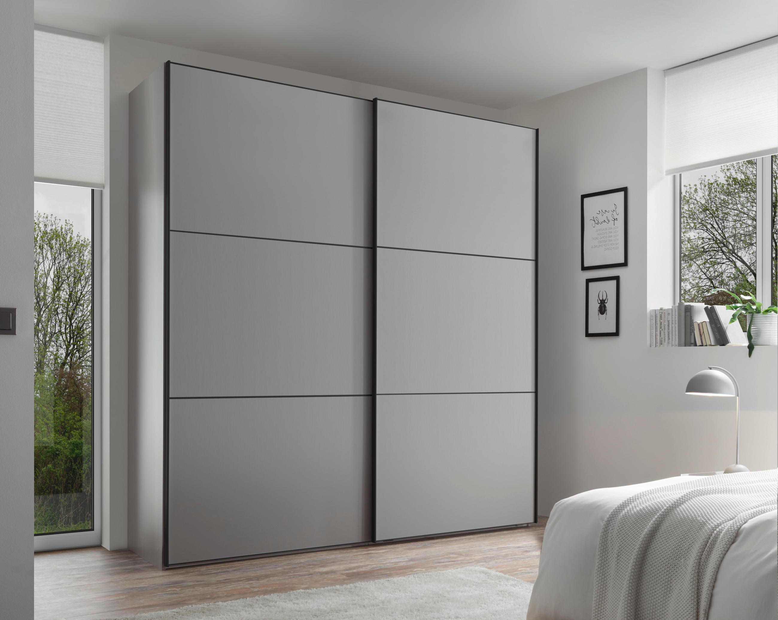 SCHWEBETÜRENSCHRANK 188/222/68 cm 2-türig Hellgrau  - Hellgrau/Schwarz, Holzwerkstoff/Metall (188/222/68cm) - Moderano