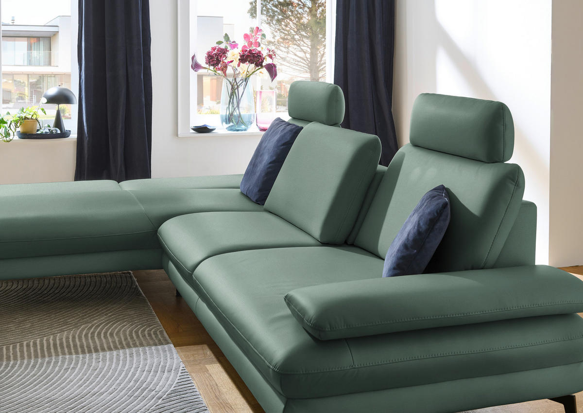ECKSOFA in Echtleder Opal  - Opal/Schwarz, Design, Leder/Metall (195/308cm) - Dieter Knoll