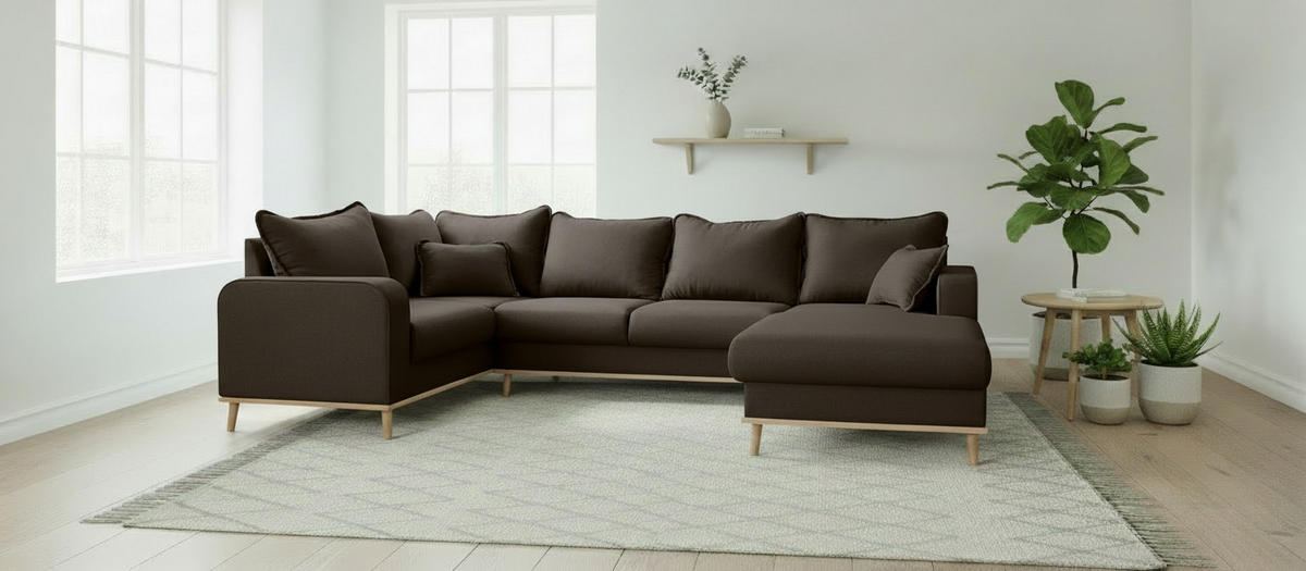 WOHNLANDSCHAFT Textilgeflecht Dunkelbraun  - Wengefarben/Dunkelbraun, Design, Holz/Textil (167/296/170cm) - Livetastic