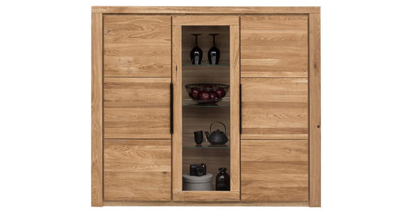 HIGHBOARD  in 160/141/40 cm  - Eichefarben/Schwarz, Natur, Glas/Holz (160/141/40cm) - Carryhome