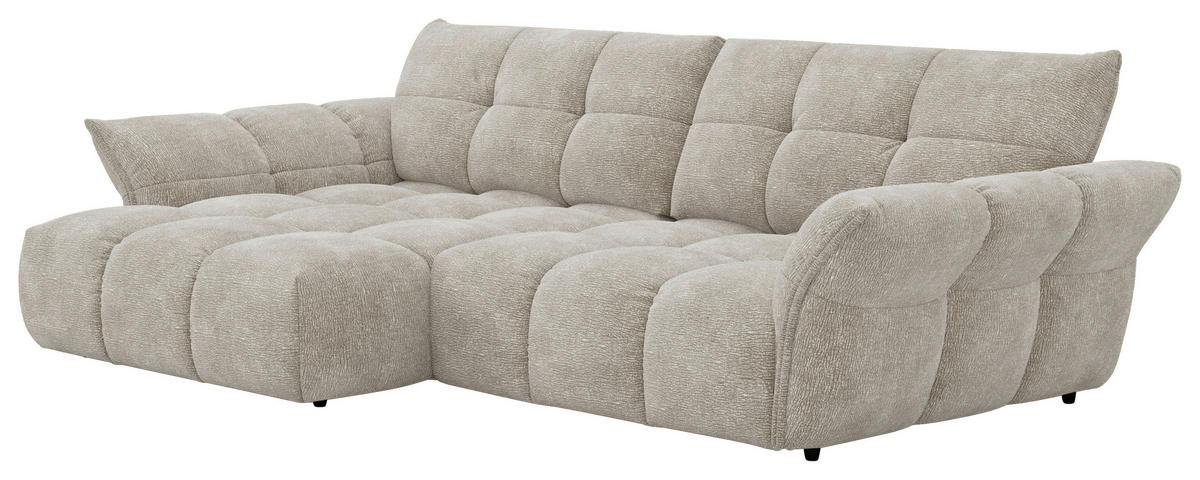 ECKSOFA Hellgrau Chenille Rücken echt  - Hellgrau/Schwarz, Design, Kunststoff/Textil (177/312cm) - Welnova