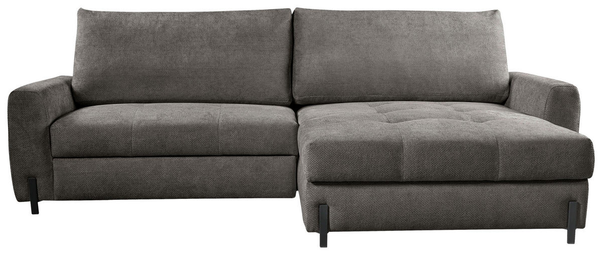 ECKSOFA in Struktur Graubraun  - Graubraun/Schwarz, Design, Textil/Metall (265/162cm) - MID.YOU