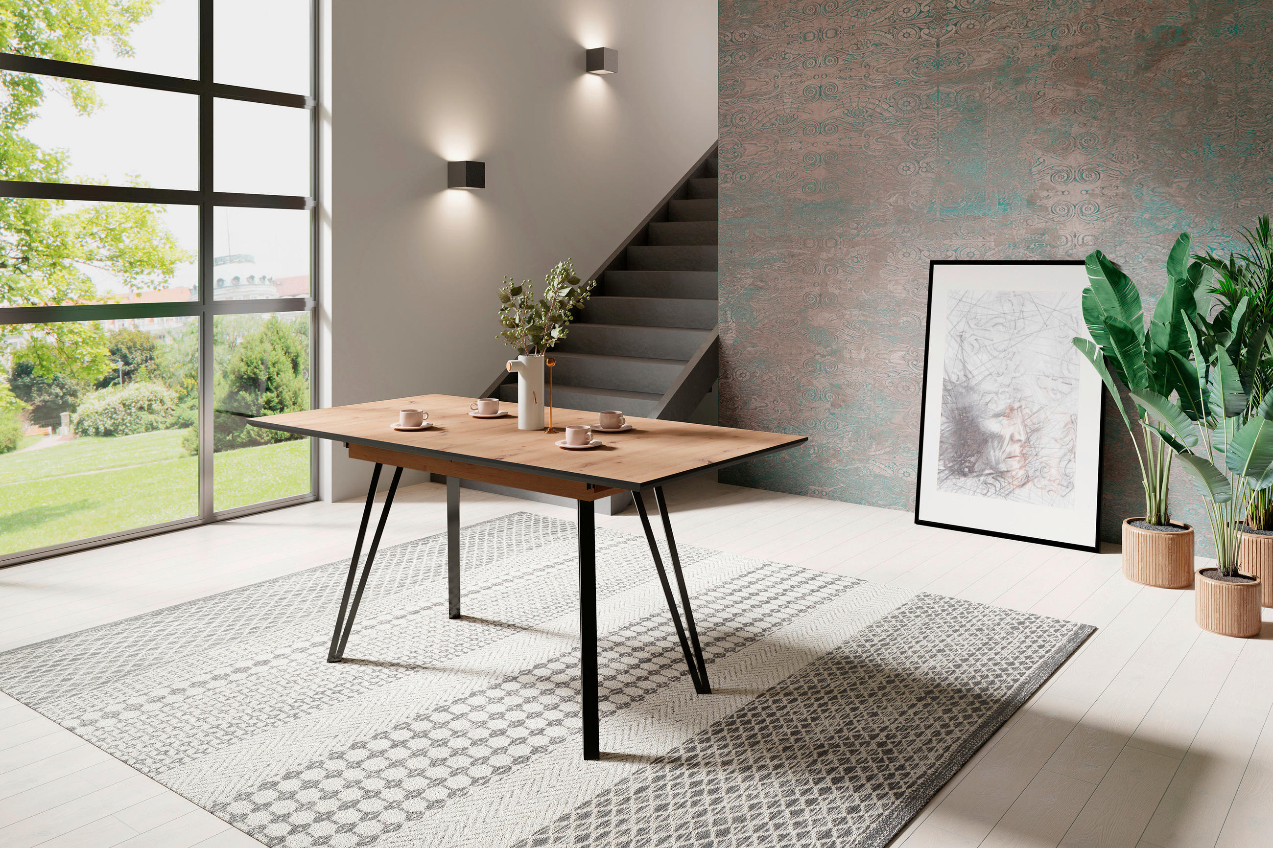 ESSTISCH in Metall, Holzwerkstoff 120/80/75 cm  - Schwarz/Eiche Artisan, MODERN, Holzwerkstoff/Metall (120/80/75cm) - MID.YOU