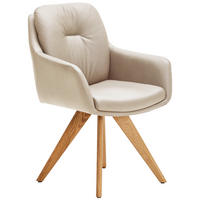 ARMLEHNSTUHL in Holz, Leder Beige, Wildeiche  - Wildeiche/Beige, Design, Leder/Holz (62/90/65cm) - Waldwelt