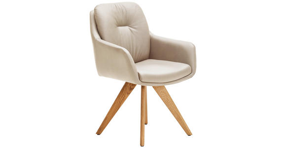ARMLEHNSTUHL in Echtleder pigmentiert - Wildeiche/Beige, Design, Leder/Holz (62/90/65cm) - Waldwelt