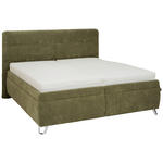 POLSTERBETT Matratze, Lattenrost, Bettkasten Olivgrün 180/200 cm  - Chromfarben/Weiß, KONVENTIONELL, Holz/Textil (180/200cm) - Dieter Knoll