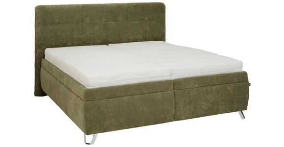 POLSTERBETT Matratze, Lattenrost, Bettkasten 180/200 cm  in Olivgrün  - Chromfarben/Weiß, KONVENTIONELL, Holz/Textil (180/200cm) - Dieter Knoll