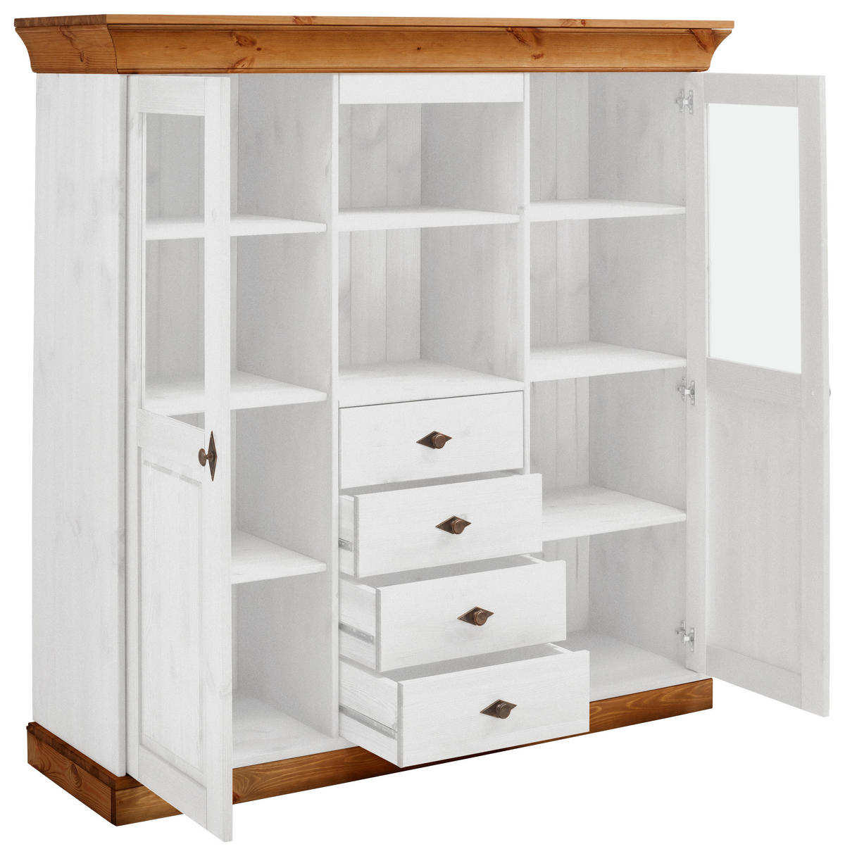 HIGHBOARD  in 143/145/45 cm  - Bernsteinfarben/Weiß, ROMANTIK / LANDHAUS, Glas/Holz (143/145/45cm) - Boxxx