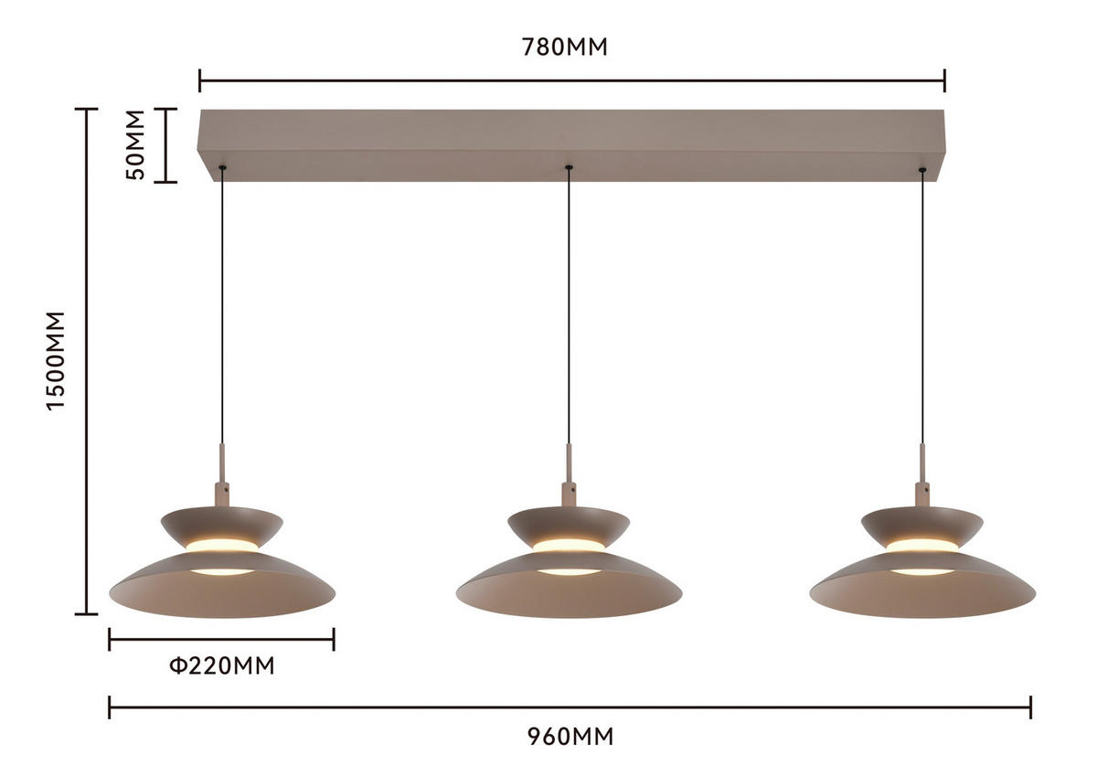 LED-HÄNGELEUCHTE Gubbio 94/150/22 cm  - Sandfarben, Design, Metall (94/150/22cm)