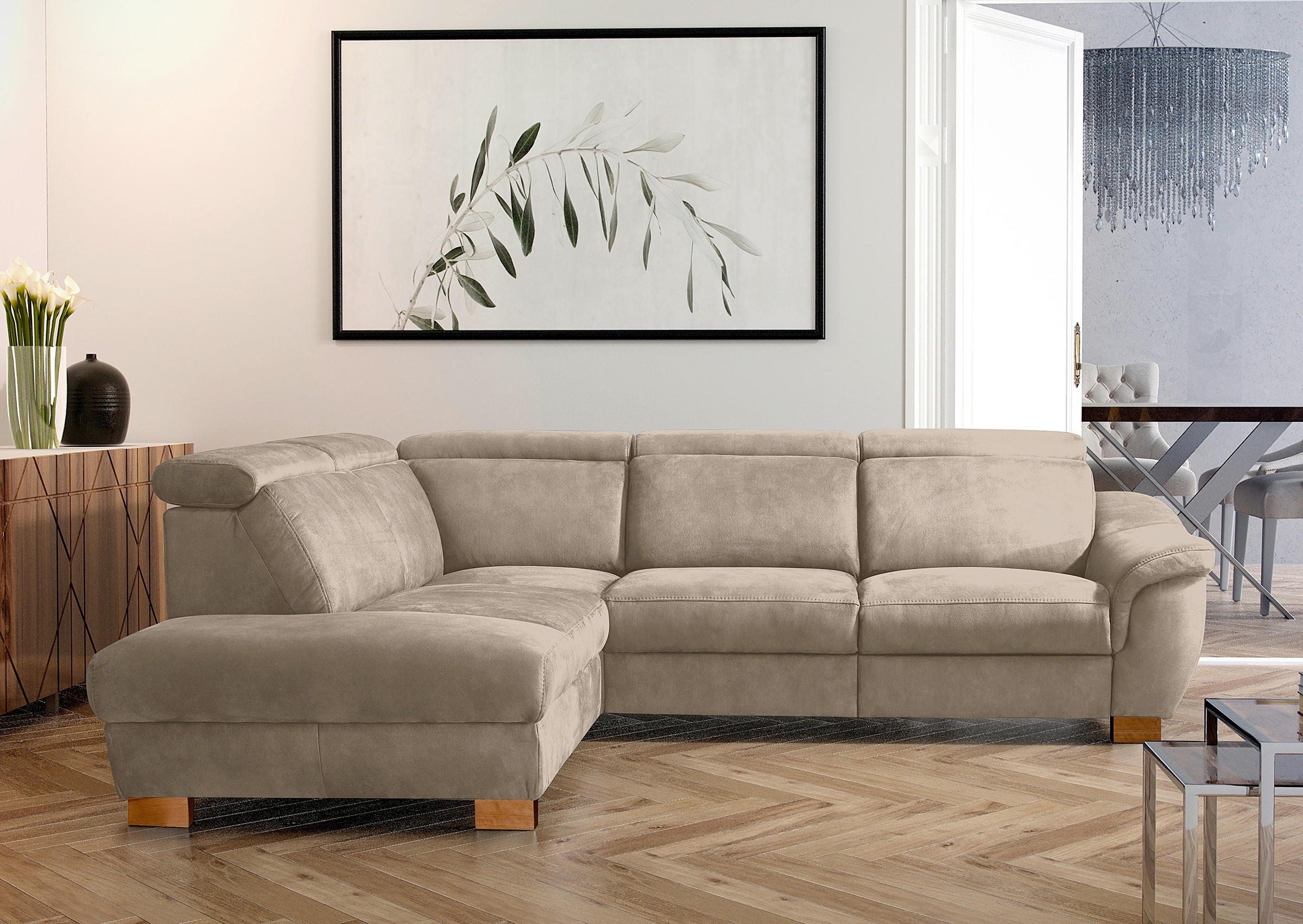 ECKSOFA Mikrofaser Taupe  - Taupe/Naturfarben, Design, Holz/Textil (238/276cm) - Livetastic