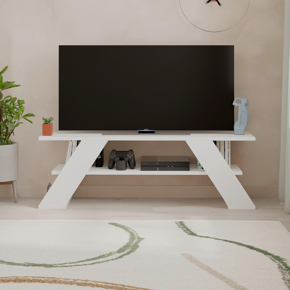 PHONOTISCH Holzwerkstoff Weiß  - Weiß, Design, Holzwerkstoff (120/40/33.5cm) - Livetastic