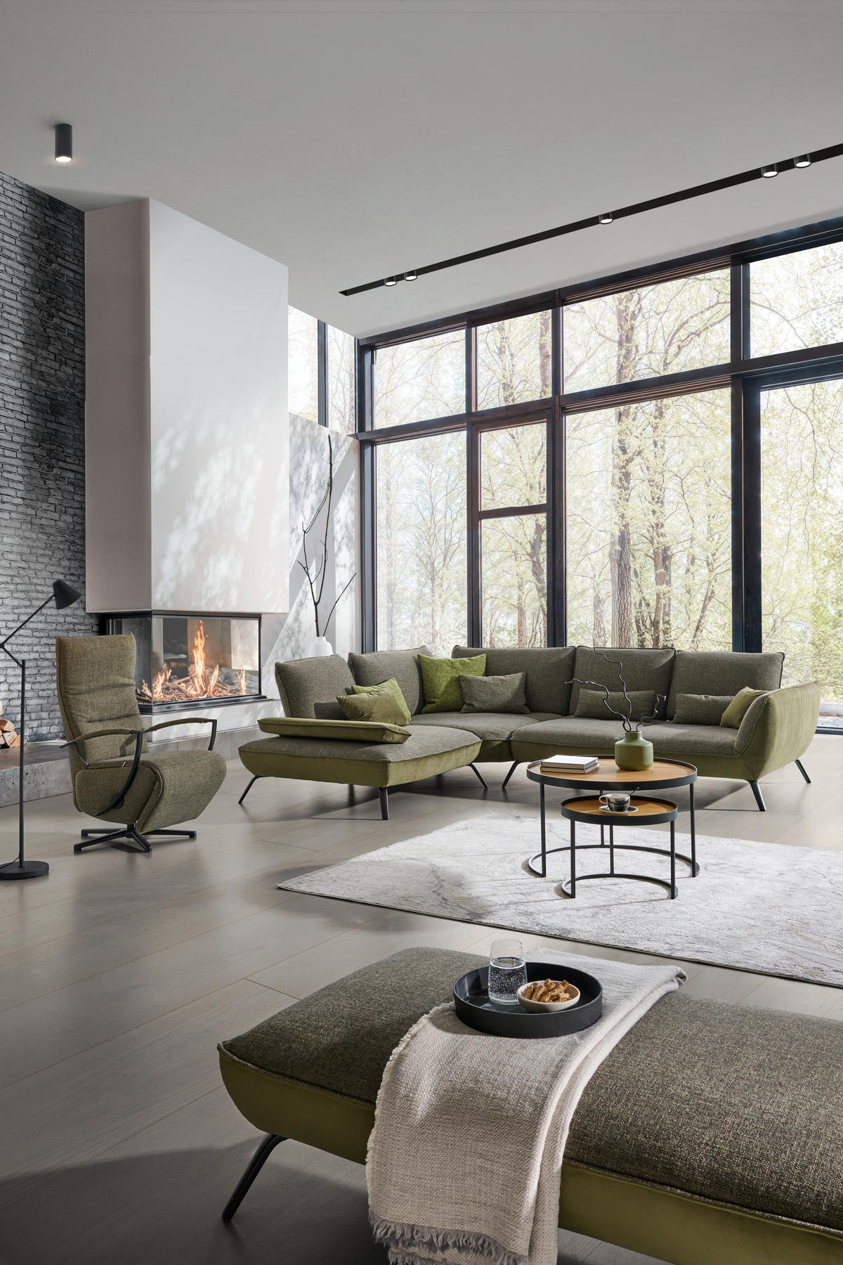 ECKSOFA Olivgrün Flachgewebe  - Schwarz/Olivgrün, Design, Textil/Metall (250/310cm) - Moderano