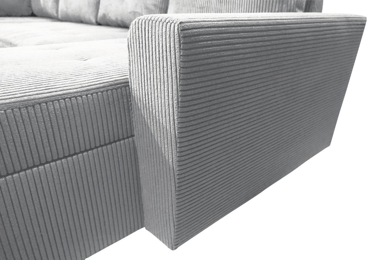WOHNLANDSCHAFT in Cord Hellgrau  - Hellgrau/Schwarz, Design, Kunststoff/Textil (212/297/155cm) - MID.YOU