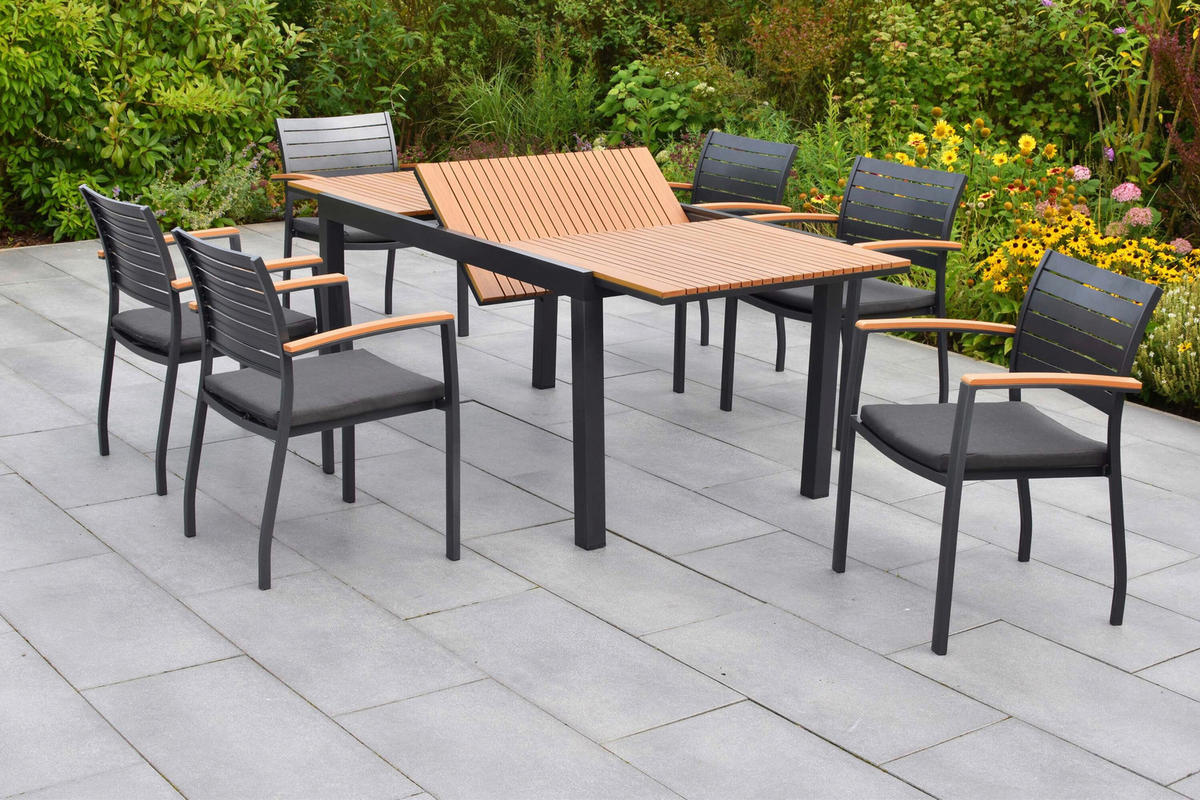 GARTENTISCHGRUPPE Aluminium  - Graphitfarben/Naturfarben, KONVENTIONELL, Kunststoff/Textil - Gardenson