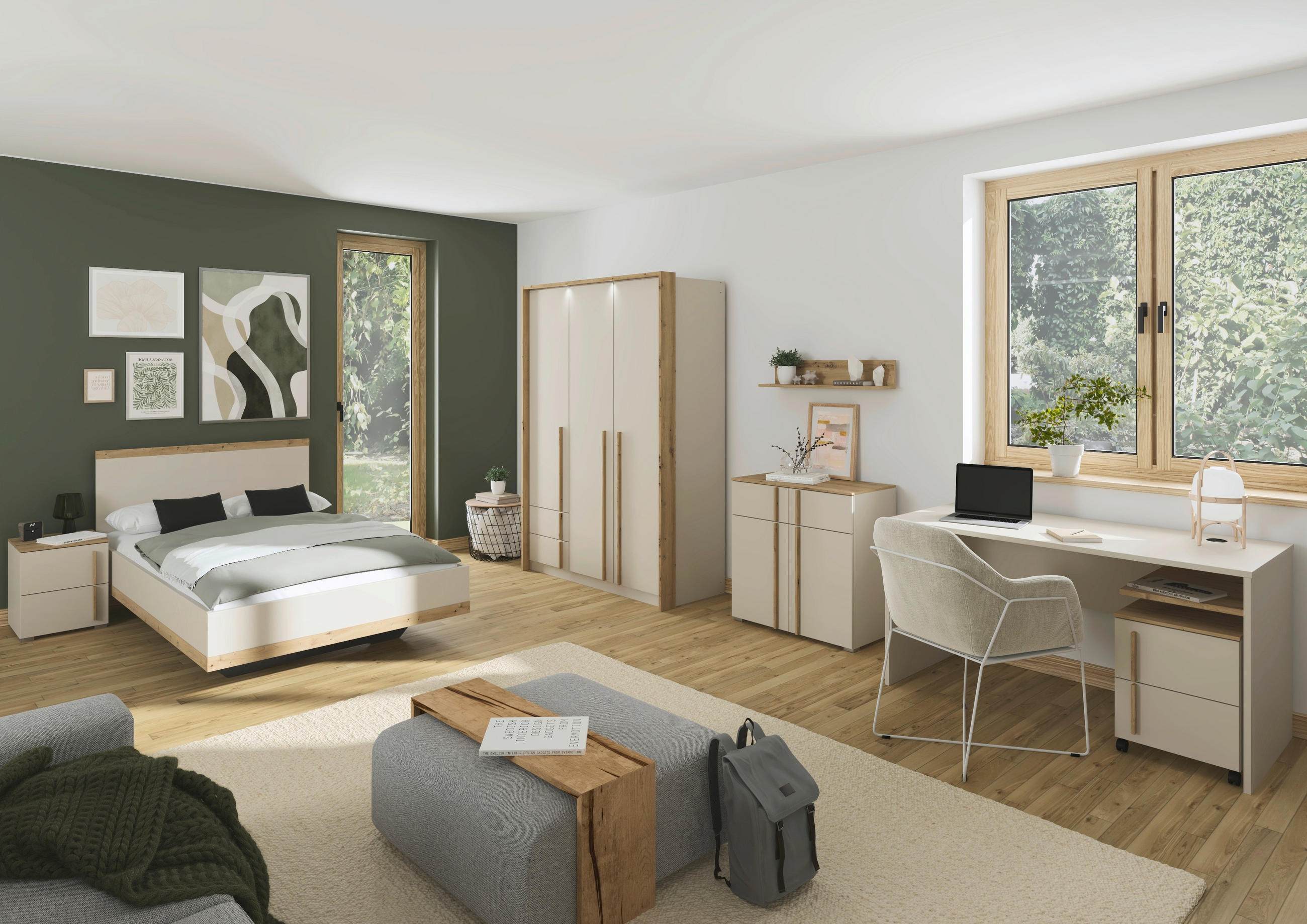 JUGENDZIMMER - Champagner/Eiche Artisan, Design, Holzwerkstoff (120/200cm) - Stylife