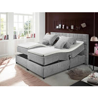 BOXSPRINGBETT 180/200 cm,  in Hellgrau, Matratze, Topper, motorische Verstellbarkeit, H2 + H2 = mittel  - Silberfarben/Hellgrau, Basics, Kunststoff/Textil (180/200cm) - MID.YOU