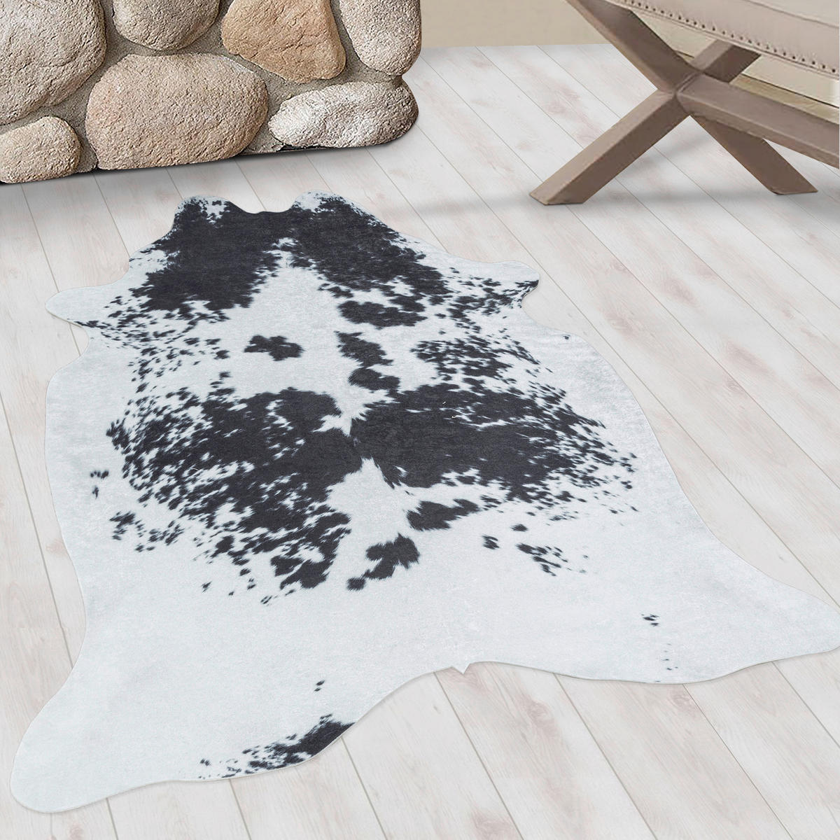 FELLTEPPICH 100/135 cm Etosha  - Schwarz/Weiß, Design, Leder/Textil (100/135cm) - Novel