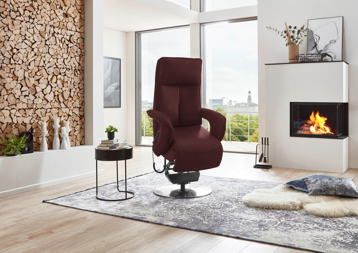 RELAXSESSEL in Leder Beere  - Chromfarben/Beere, Design, Leder/Metall (77/110/87cm) - Valdera