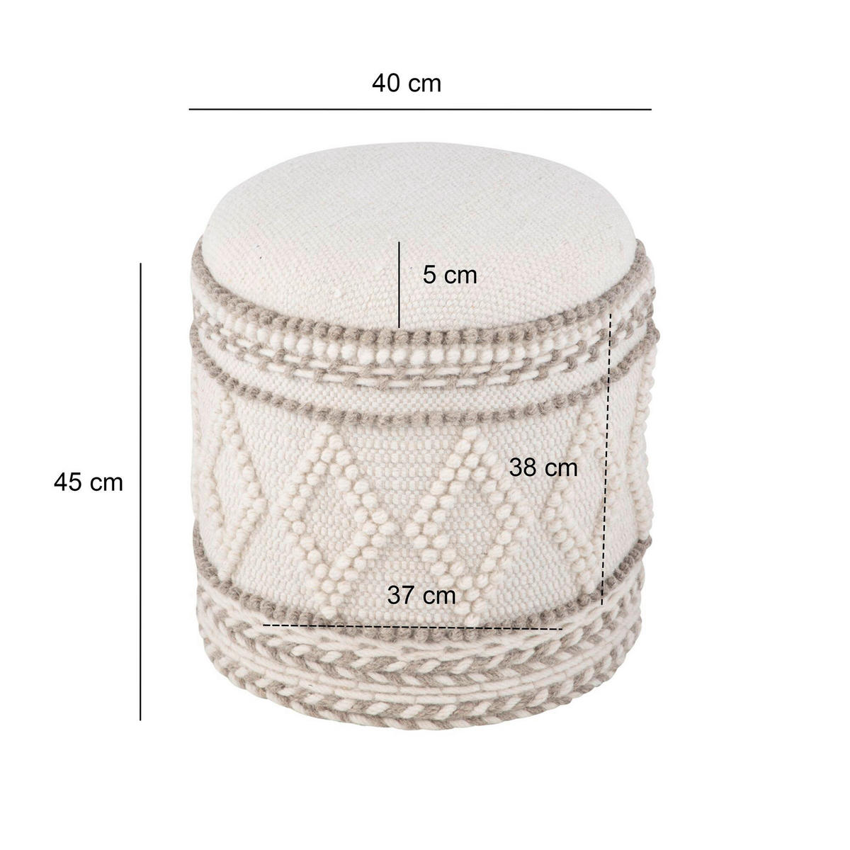 HOCKER Struktur Creme  - Creme, Basics, Textil (40/45/40cm) - Livetastic