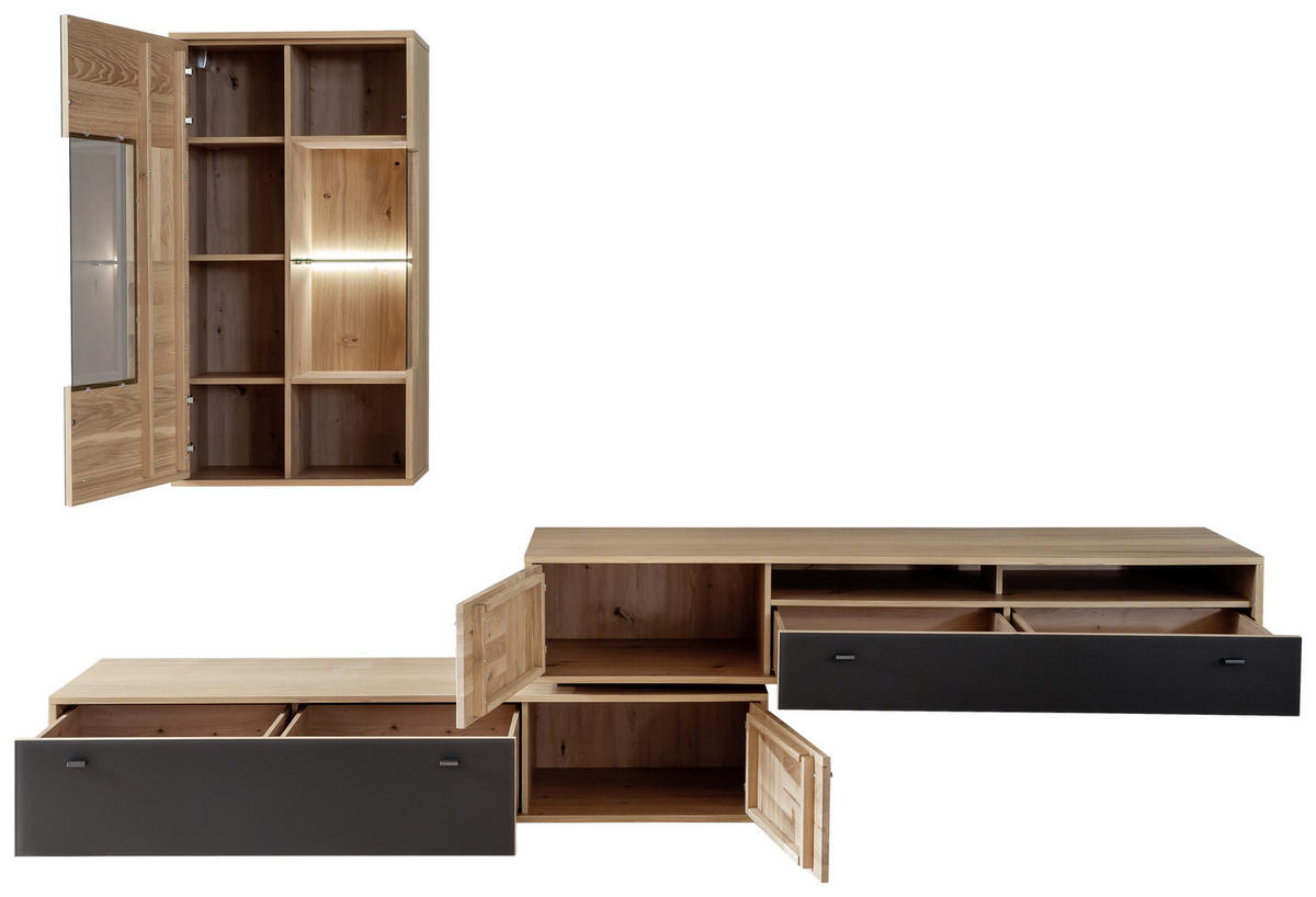 HYLLKOMBINATION  i antracit, ek Bianco  306/198/50 cm  - ek Bianco/svart, Design, metall/trämaterial (306/198/50cm) - MID.YOU