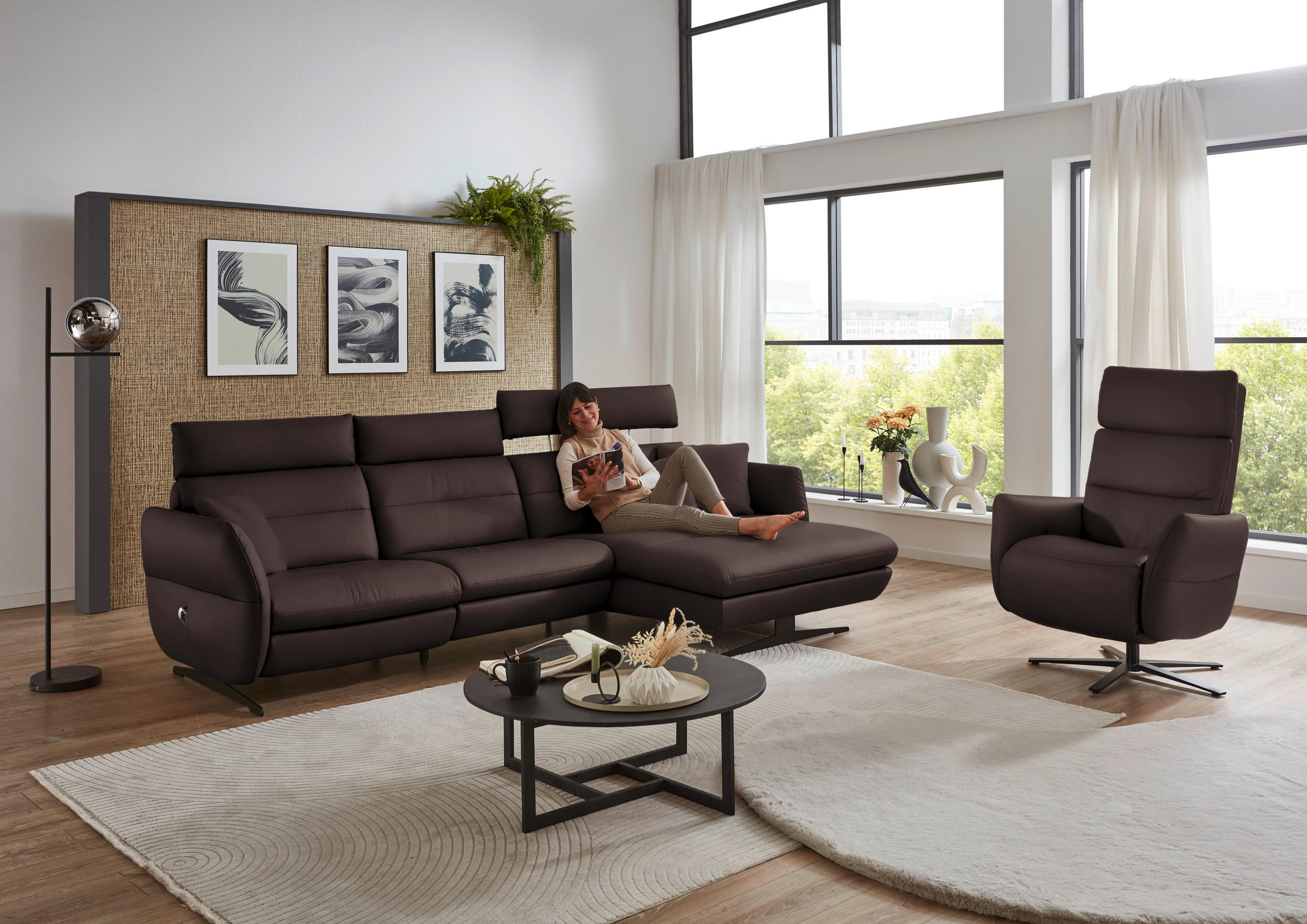 RELAXSESSEL in Leder Dunkelbraun  - Dunkelbraun/Schwarz, Design, Leder/Metall (82/119/85cm) - Dieter Knoll