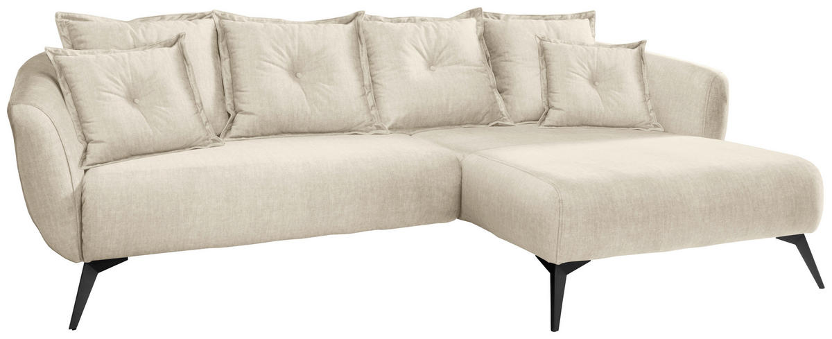 ECKSOFA in Velours Beige  277/162 cm  - Beige/Schwarz, MODERN, Textil/Metall (277/162cm) - Livetastic