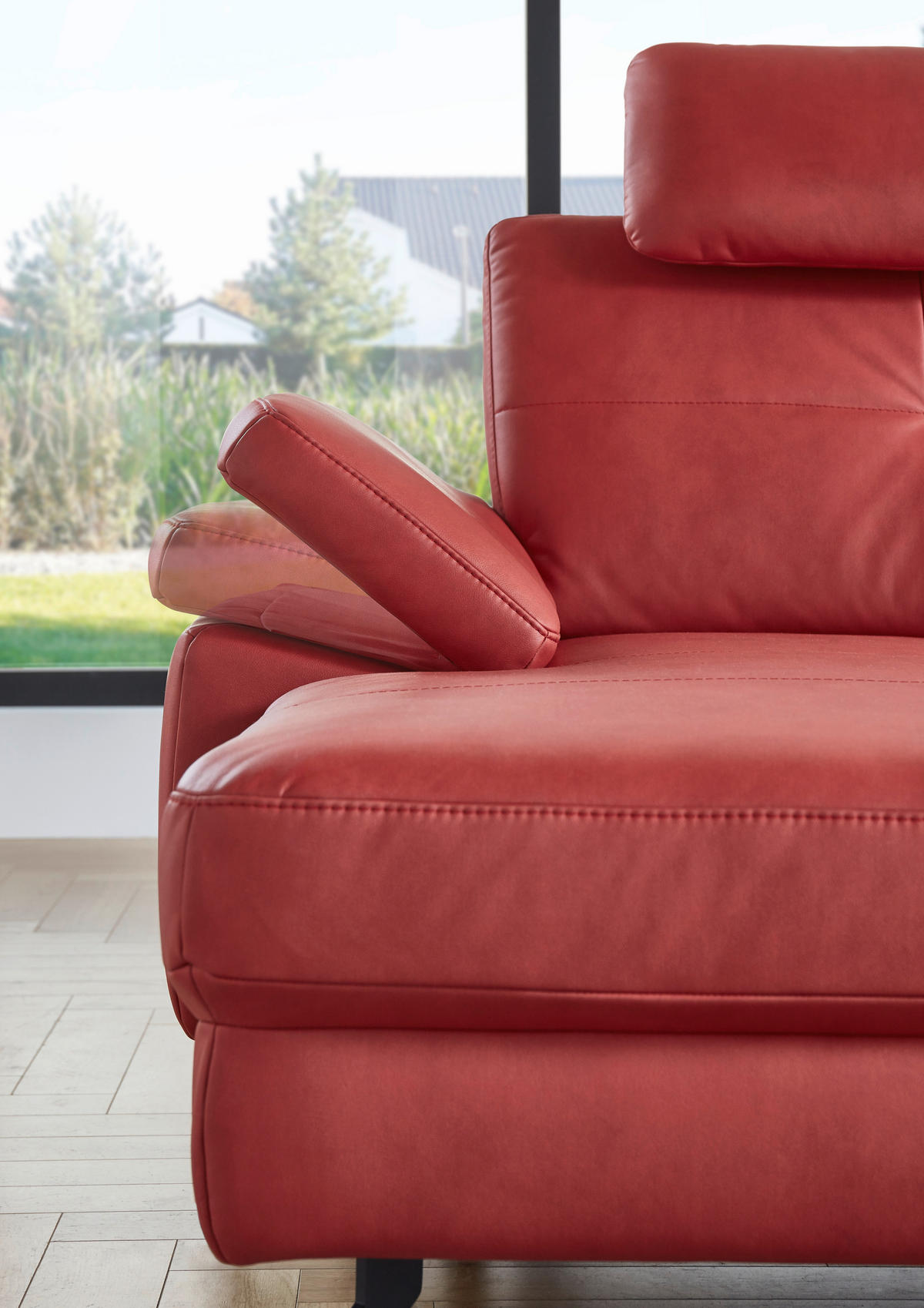 WOHNLANDSCHAFT in Lederlook, Mikrofaser Rot  - Rot/Schwarz, Design, Textil/Metall (179/345/220cm) - Beldomo System