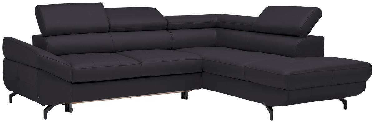 ECKSOFA in Echtleder Dunkelbraun  - Dunkelbraun/Schwarz, Design, Leder/Metall (270/220cm) - Novel