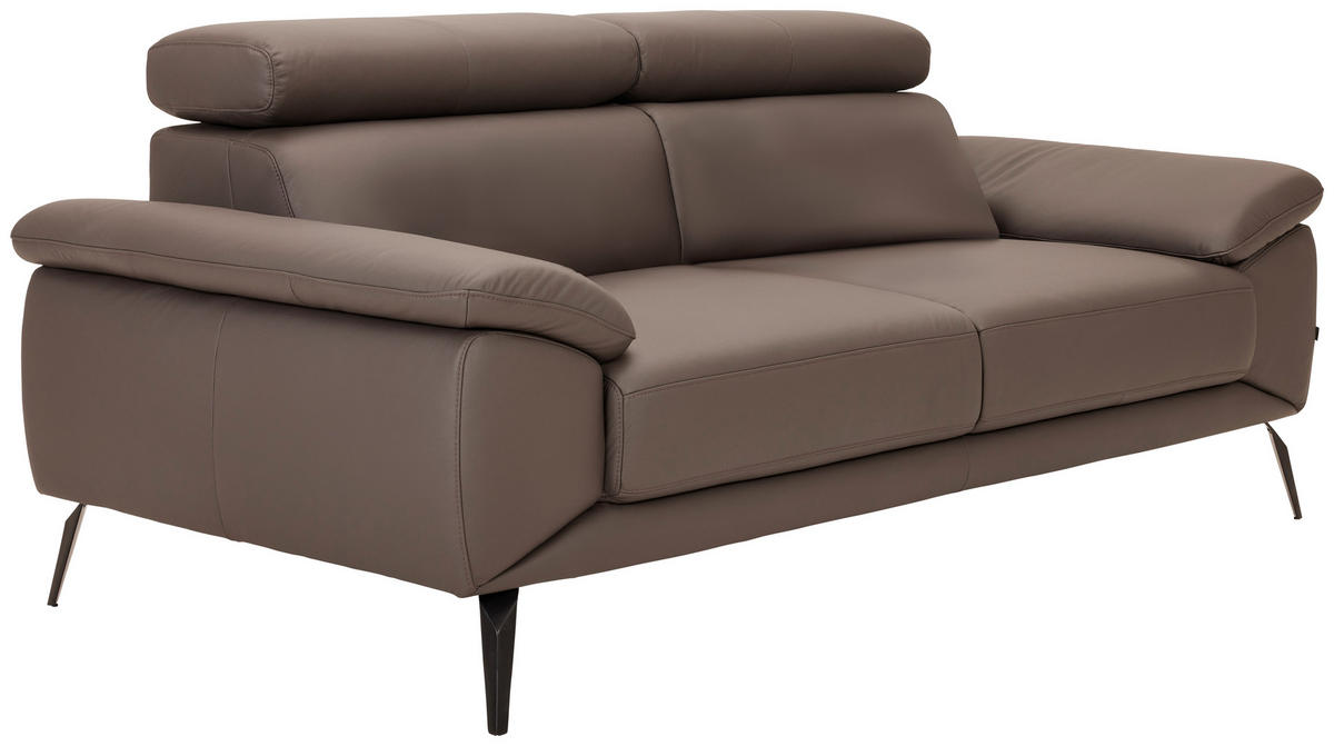 2-SITZER-SOFA Braun Echtleder  - Schwarz/Braun, Design, Leder/Metall (203/86-103/104cm) - Novel