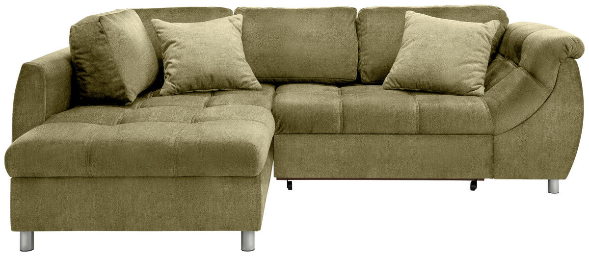 ROZKLADACIA ROHOVÁ POHOVKA, textil, zelená - zelená/chrómová, Modern, kov/textil (190/250cm) - Livetastic