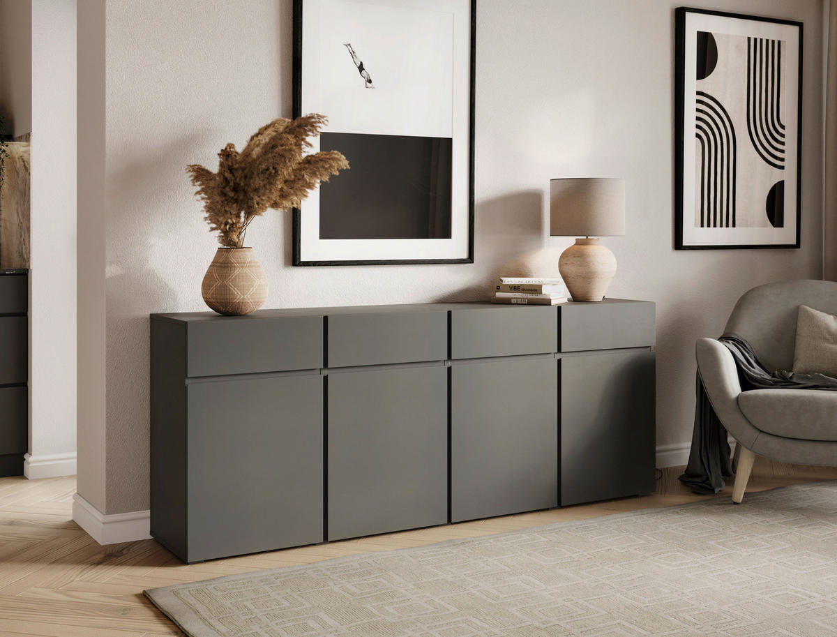 SIDEBOARD  200/79,6/39,8 cm 4 Schublade(n)  - Anthrazit/Schwarz, Design, Holzwerkstoff/Kunststoff (200/79,6/39,8cm) - Xora