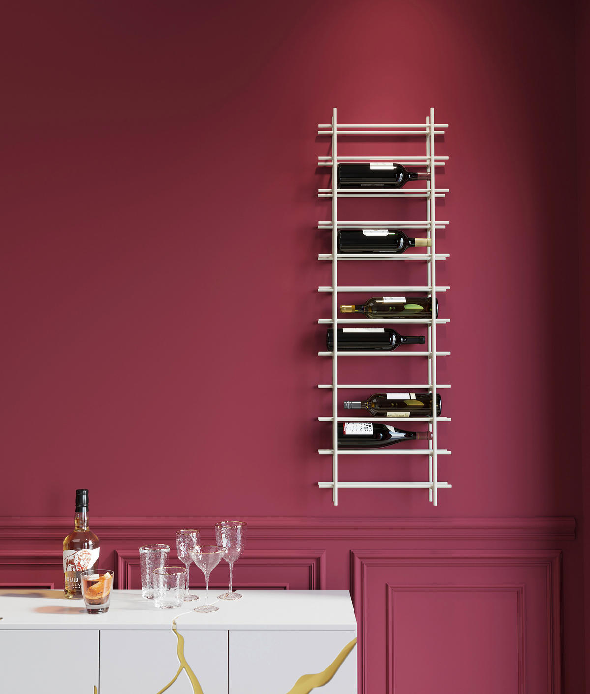 WEINREGAL  - Greige, KONVENTIONELL, Metall (45/136/11cm) - Kare-Design