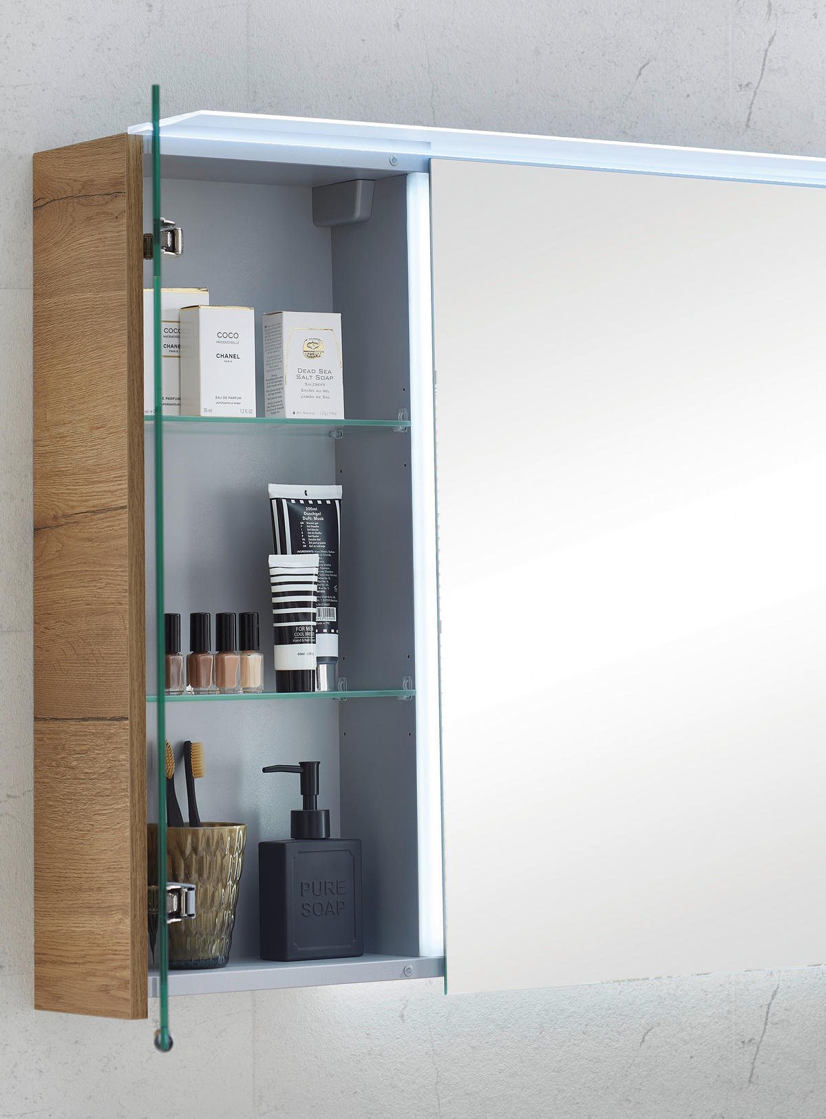 SPIEGELSCHRANK 120,4/70/17 cm  - Eichefarben, KONVENTIONELL, Glas/Holzwerkstoff (120,4/70/17cm) - Sadena