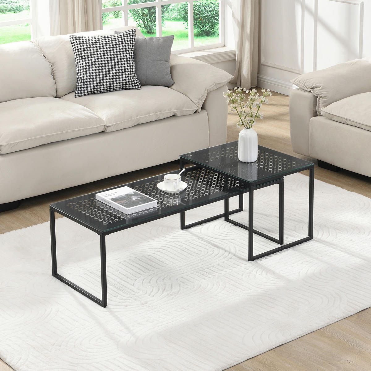 SATZTISCH rechteckig Schwarz  - Schwarz, Design, Glas/Metall (100/40/35cm) - MID.YOU