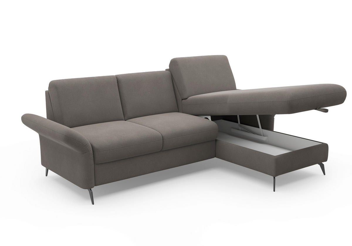 ECKSOFA in Flachgewebe Graphitfarben  251/164 cm  - Schwarz/Graphitfarben, KONVENTIONELL, Textil/Metall (251/164cm) - Sit & More