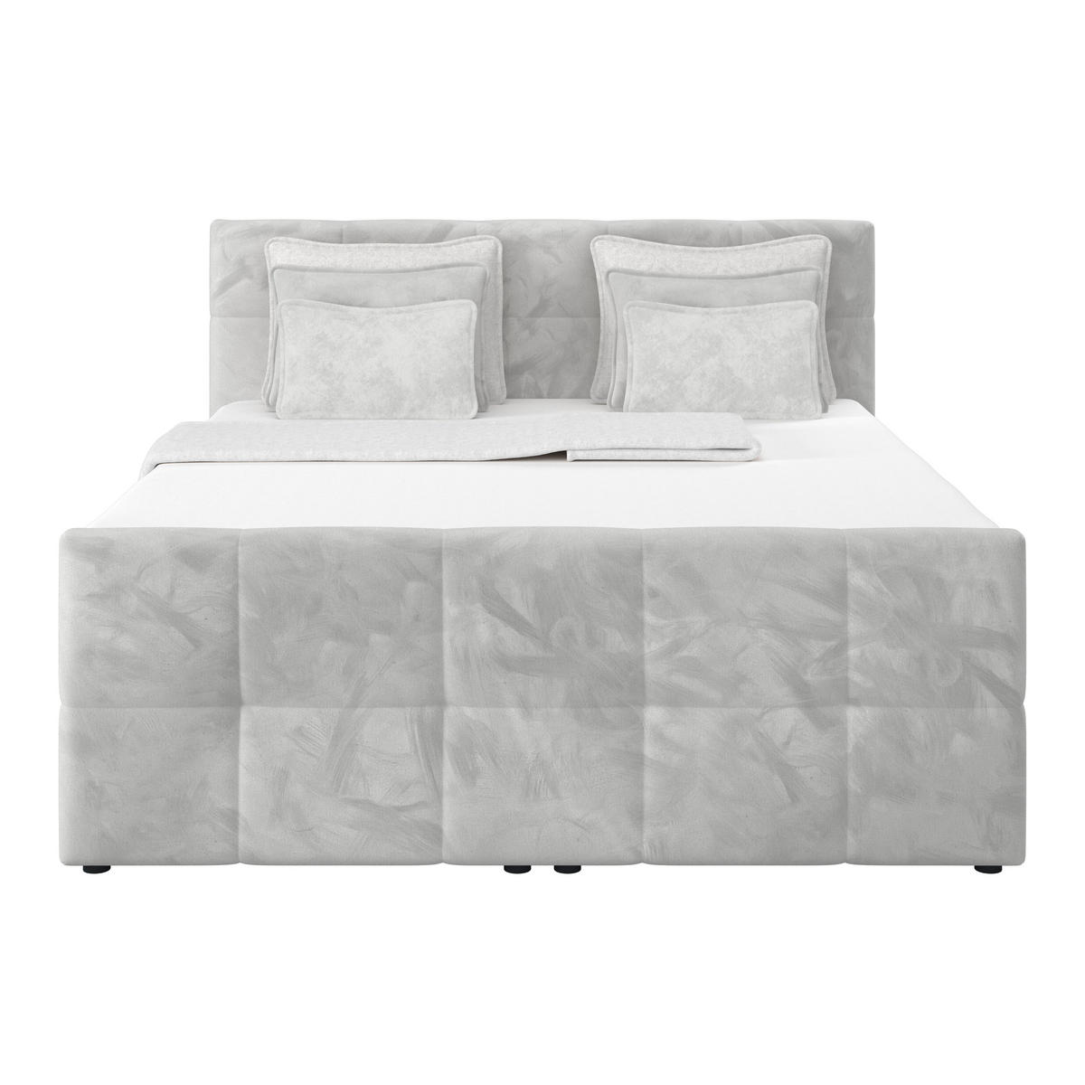 BOXSPRINGBETT 160/200 cm,  in Hellgrau, gepolstertes Kopfteil, Bettkasten, Topper, Matratzen, H4 + H4 = sehr fest  - Hellgrau, KONVENTIONELL, Holz/Holzwerkstoff (160/200cm) - Luca Bessoni