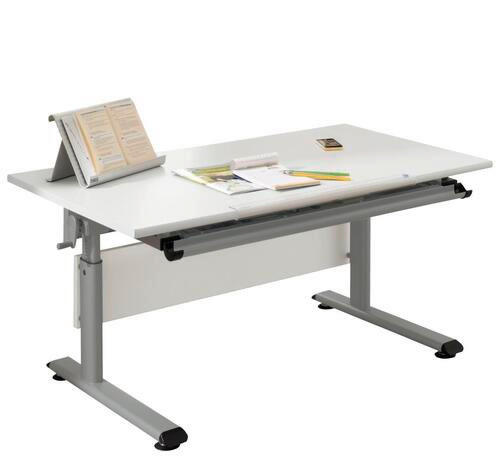 IFJÚSÁGI ÍRÓASZTAL fém, faalapú anyag  - ezüst/fehér, Basics, faalapú anyag/fém (120/70/53-79cm) - Paidi
