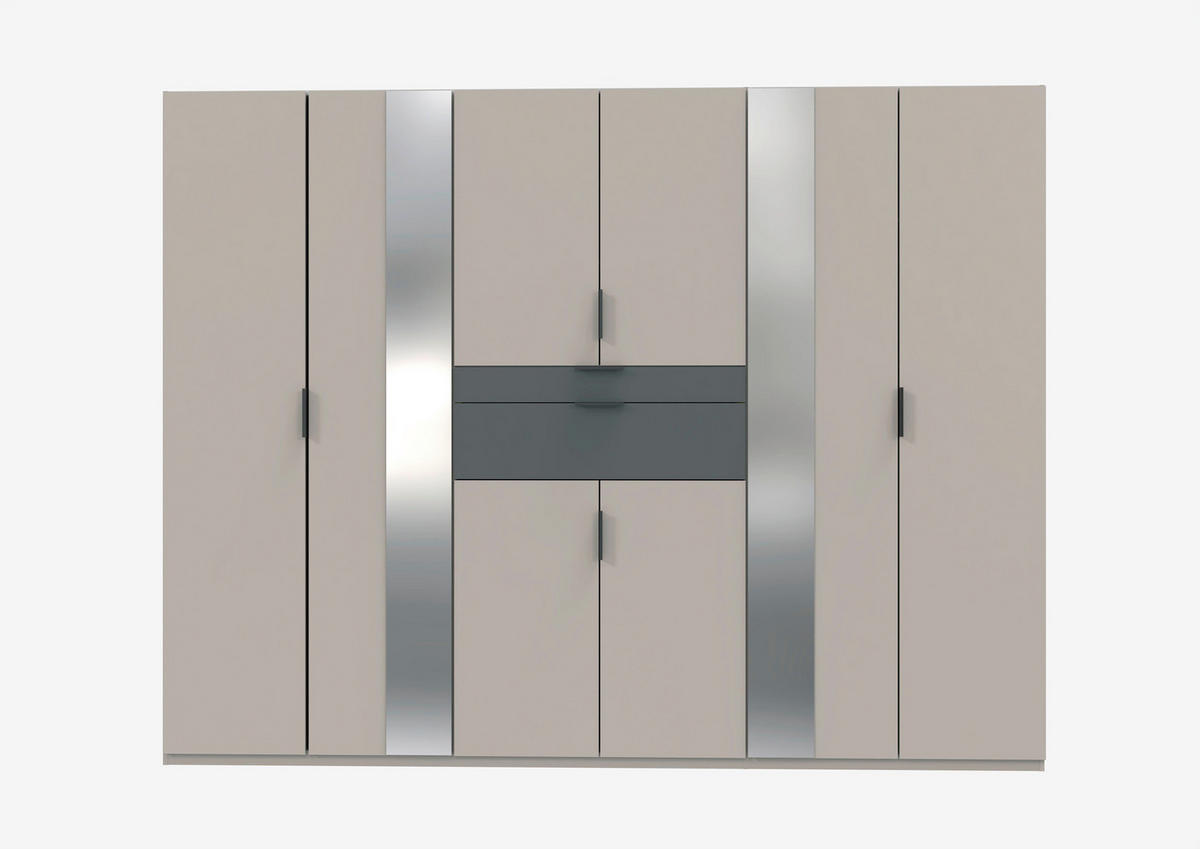 KLEIDERSCHRANK 270/208/58 cm,  in Graphitfarben, Grau, 8 Tür(en)-türig  - Schwarz/Graphitfarben, MODERN, Glas/Holzwerkstoff (270/208/58cm) - Boxxx