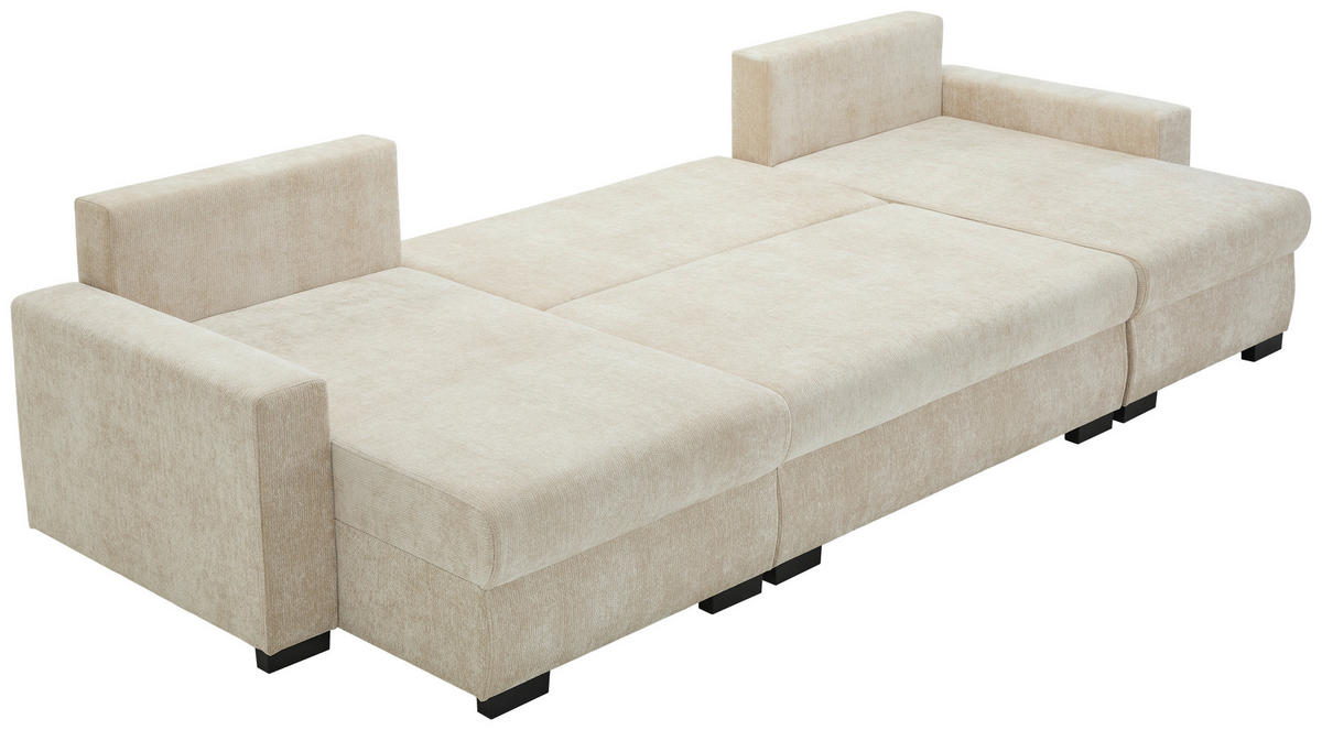 WOHNLANDSCHAFT Beige Chenille  - Beige/Schwarz, KONVENTIONELL, Kunststoff/Textil (140/328/140cm) - Ti'me