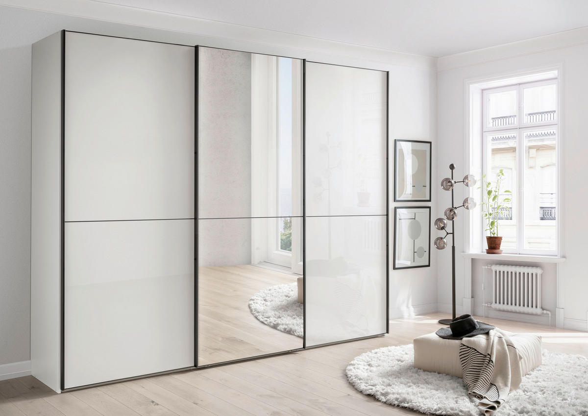 SCHWEBETÜRENSCHRANK 225/236/67 cm 3 Tür(en)-türig Weiß  - Schwarz/Weiß, MODERN, Glas/Holzwerkstoff (225/236/67cm) - Chameo