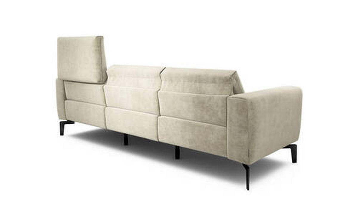 Dreisitzer inkl. Hocker in Samt Naturfarben  - Schwarz/Naturfarben, Design, Textil/Metall (250/86/86-94cm) - SENSOO
