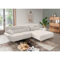 ECKSOFA in Bouclé Weiß  290/166 cm  - Wildeiche/Weiß, KONVENTIONELL, Holz/Textil (290/166cm) - MID.YOU