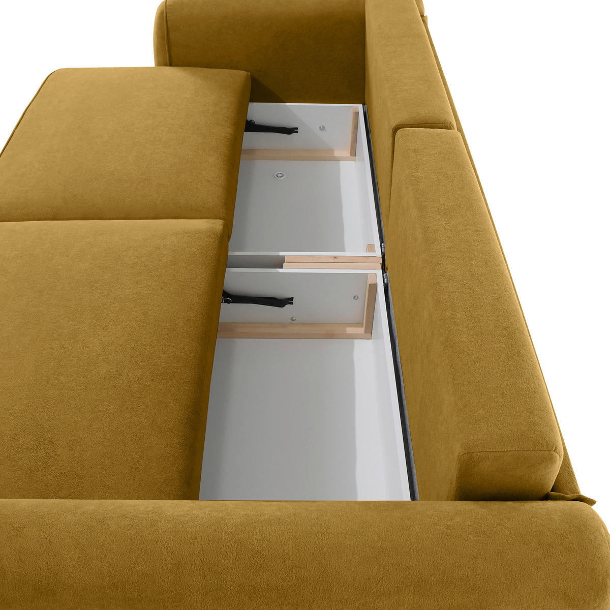 SCHLAFSOFA Chenille Goldfarben  inkl. Zierkissen, Rückenkissen, Bettkasten, Schlaffunktion, Rücken echt, Liegefläche im Originalstoff  - Goldfarben/Schwarz, KONVENTIONELL, Kunststoff/Textil (257/96/110cm) - Milino